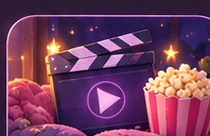 Movie clapperboard and popcorn